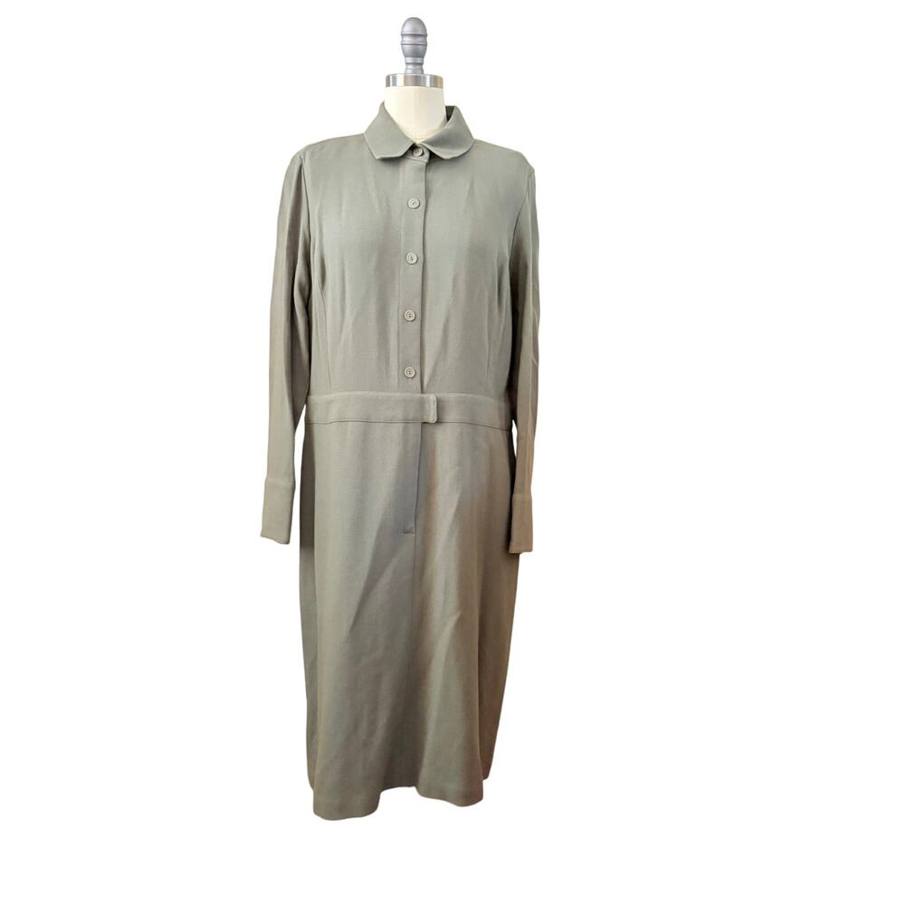 Linda Allard Ellen Tracy Vintage Green Belted Midi Dress Size 12 Wool Blend